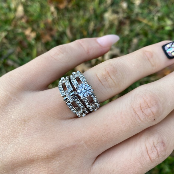 925 Sterling Silver 2 pcs Rings White Sapphire - Picture 10 of 15